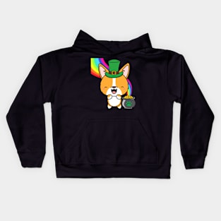 Funny corgi celebrates st patricks day Kids Hoodie